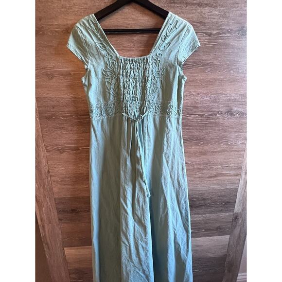 GRETTY ZUEGER womens size S embroidered Cotton Teal maxi dress Boho Cottagecore - Picture 4 of 10